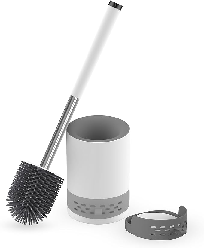 Escobilla de Silicona de Inodoro con Soporte y bandeja con piedra mineral absorbente.
