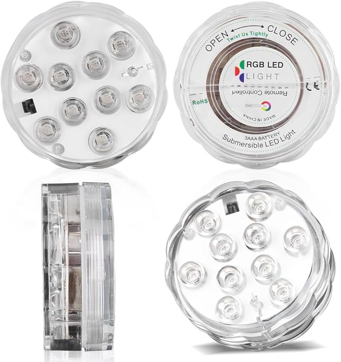 Luces LED sumergibles, LED a prueba de agua que cambia la luz subacuática del té electrónico Lámpara de luz redonda con control remoto para el tanque de peces de acuario Jardín Pool Pond Party