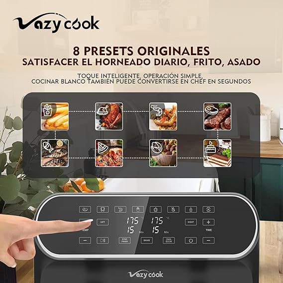 Freidora Aire Doble Cestas - Freidora de Aire 8L 1700W - Air Fryer con 6 Programas 2 Cestillos Temperatura Dual Cesta Antiadherente sin BPA PFOA, Pantalla Tactil (4L x 4L)
