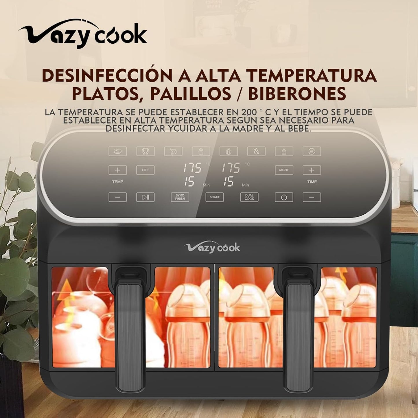 Freidora Aire Doble Cestas - Freidora de Aire 8L 1700W - Air Fryer con 6 Programas 2 Cestillos Temperatura Dual Cesta Antiadherente sin BPA PFOA, Pantalla Tactil (4L x 4L)