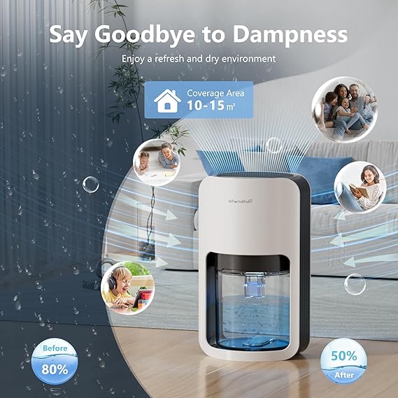 Deshumidificador Bajo Consumo 1200ml, Apaga Automáticamente, Deshumidificador Electrico con 7 Colores Luz, Deshumidificadores Silencioso