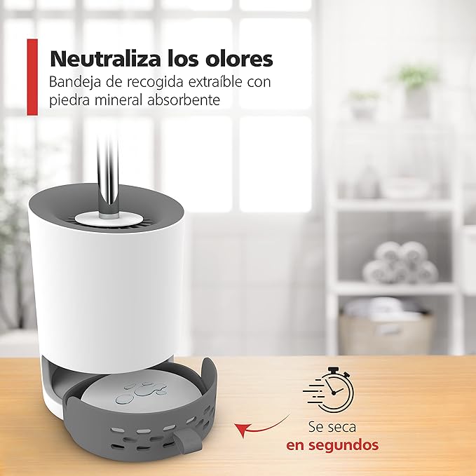 Escobilla de Silicona de Inodoro con Soporte y bandeja con piedra mineral absorbente.