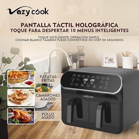 Freidora Aire Doble Cestas - Freidora de Aire 8L 1700W - Air Fryer con 6 Programas 2 Cestillos Temperatura Dual Cesta Antiadherente sin BPA PFOA, Pantalla Tactil (4L x 4L)