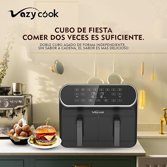Freidora Aire Doble Cestas - Freidora de Aire 8L 1700W - Air Fryer con 6 Programas 2 Cestillos Temperatura Dual Cesta Antiadherente sin BPA PFOA, Pantalla Tactil (4L x 4L)