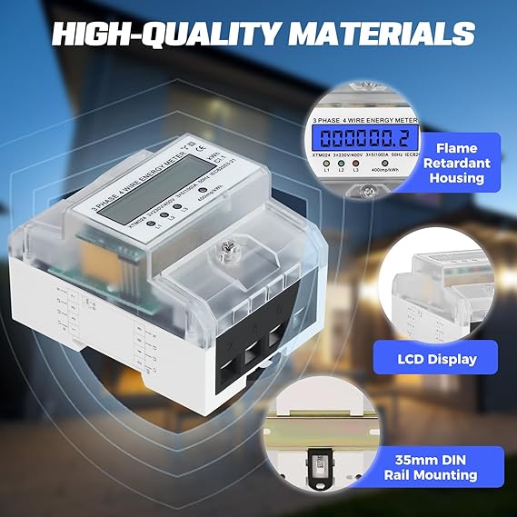 Contador De Electricidad 3 Fases 4 Hilos,Medidor De Corriente Trifásico 230V 400V 5-100A,Digital LCD,Contador De Electricidad Trifásico para Carril DIN Medidor Intermedio De Corriente