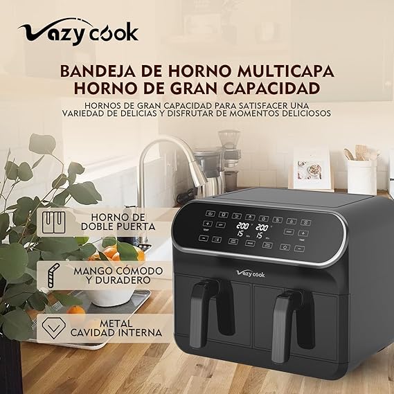 Freidora Aire Doble Cestas - Freidora de Aire 8L 1700W - Air Fryer con 6 Programas 2 Cestillos Temperatura Dual Cesta Antiadherente sin BPA PFOA, Pantalla Tactil (4L x 4L)
