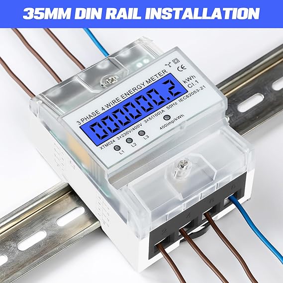 Contador De Electricidad 3 Fases 4 Hilos,Medidor De Corriente Trifásico 230V 400V 5-100A,Digital LCD,Contador De Electricidad Trifásico para Carril DIN Medidor Intermedio De Corriente