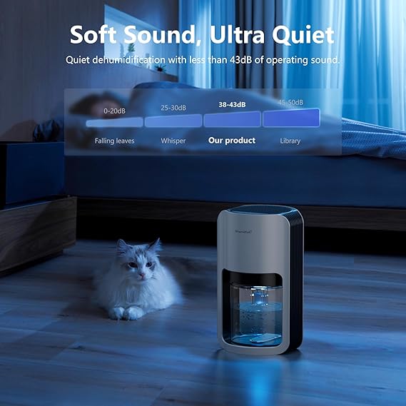 Deshumidificador Bajo Consumo 1200ml, Apaga Automáticamente, Deshumidificador Electrico con 7 Colores Luz, Deshumidificadores Silencioso
