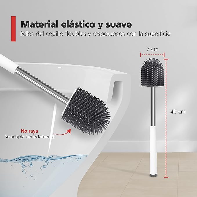 Escobilla de Silicona de Inodoro con Soporte y bandeja con piedra mineral absorbente.