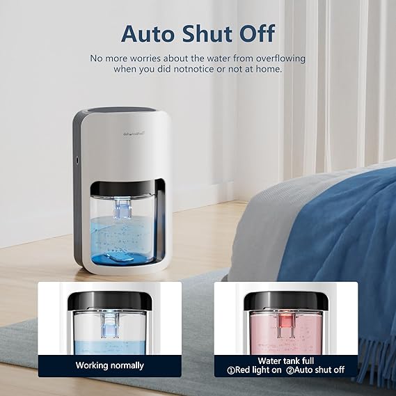 Deshumidificador Bajo Consumo 1200ml, Apaga Automáticamente, Deshumidificador Electrico con 7 Colores Luz, Deshumidificadores Silencioso