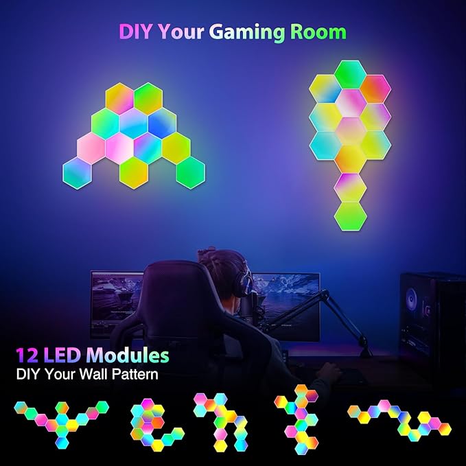 LED Hexagon 12 Pack, luz de pared modular, con Alexa y Google Assistant