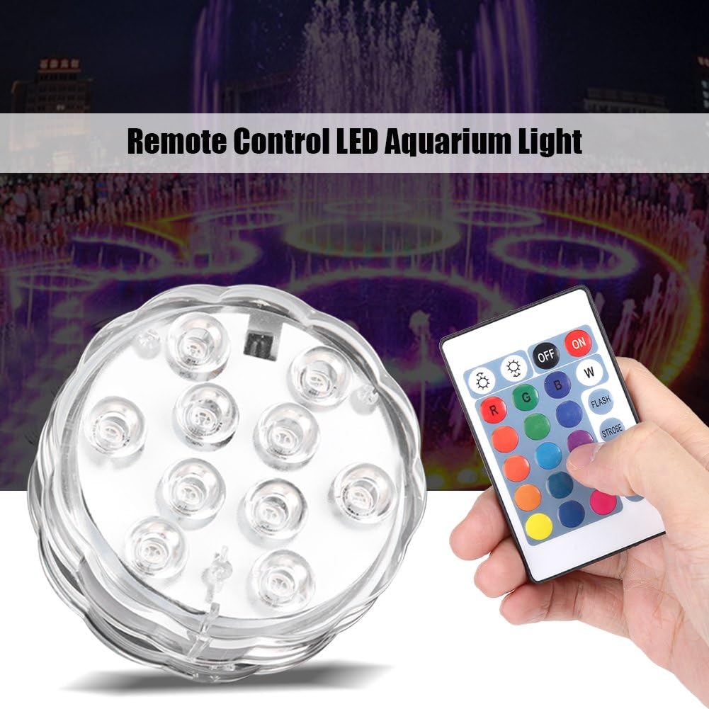 Luces LED sumergibles, LED a prueba de agua que cambia la luz subacuática del té electrónico Lámpara de luz redonda con control remoto para el tanque de peces de acuario Jardín Pool Pond Party