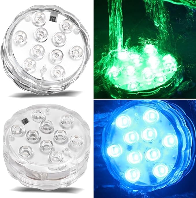 Luces LED sumergibles, LED a prueba de agua que cambia la luz subacuática del té electrónico Lámpara de luz redonda con control remoto para el tanque de peces de acuario Jardín Pool Pond Party