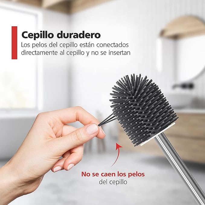 Escobilla de Silicona de Inodoro con Soporte y bandeja con piedra mineral absorbente.