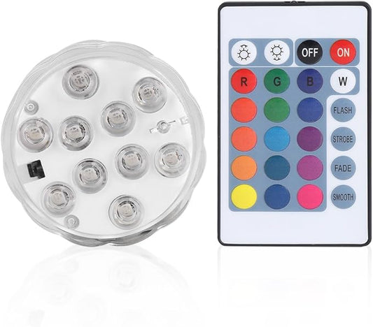 Luces LED sumergibles, LED a prueba de agua que cambia la luz subacuática del té electrónico Lámpara de luz redonda con control remoto para el tanque de peces de acuario Jardín Pool Pond Party