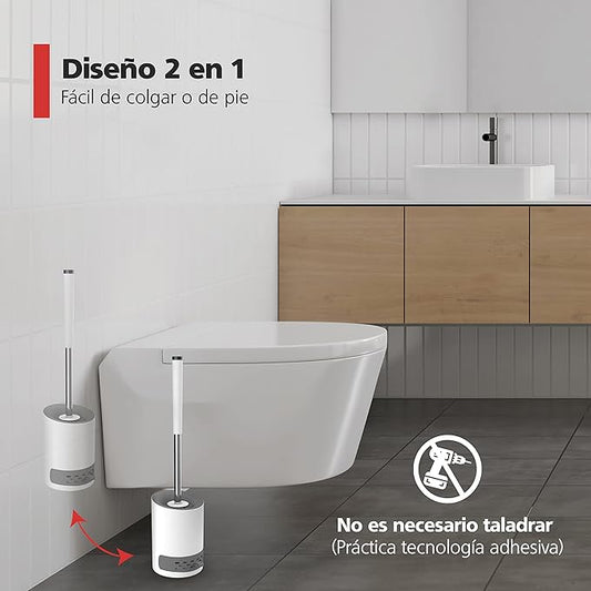 Escobilla de Silicona de Inodoro con Soporte y bandeja con piedra mineral absorbente.