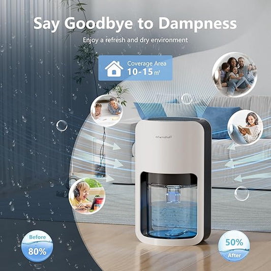 Deshumidificador Bajo Consumo 1200ml, Apaga Automáticamente, Deshumidificador Electrico con 7 Colores Luz, Deshumidificadores Silencioso